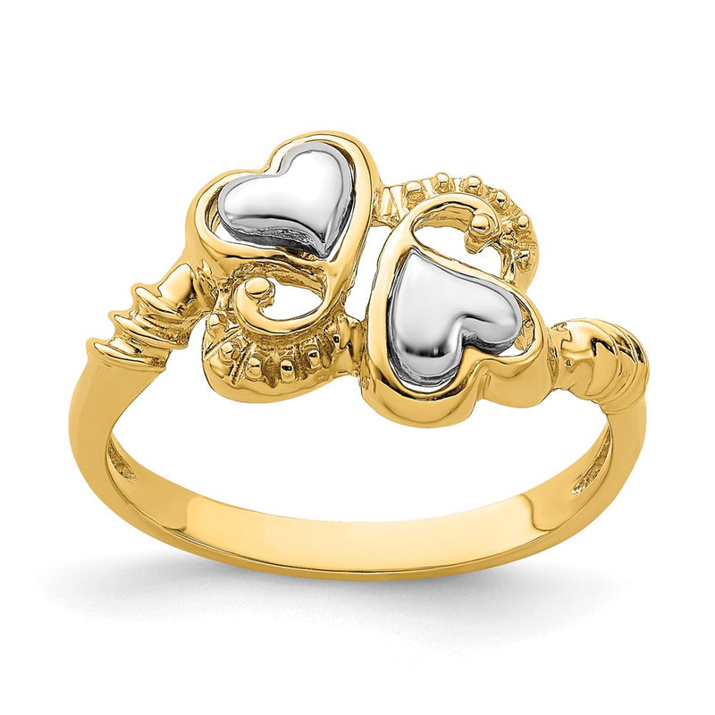 14k Two-Tone Gold Hearts w/ Swirl Design Ring