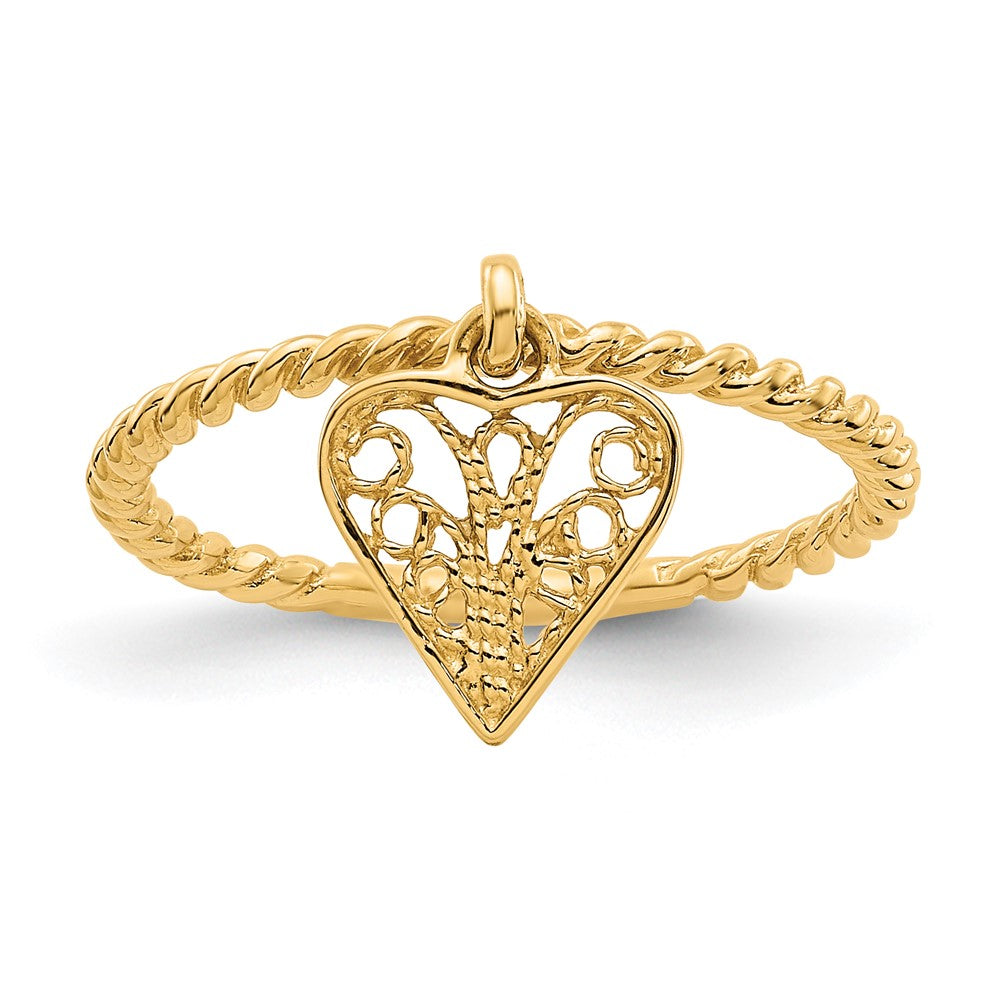 14K Yellow Gold Dangle Heart Ring