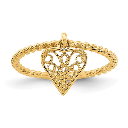 14K Yellow Gold Dangle Heart Ring