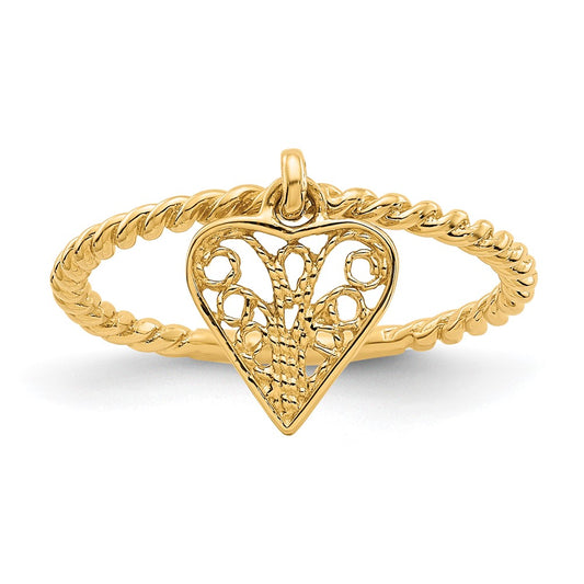 14K Yellow Gold Dangle Heart Ring