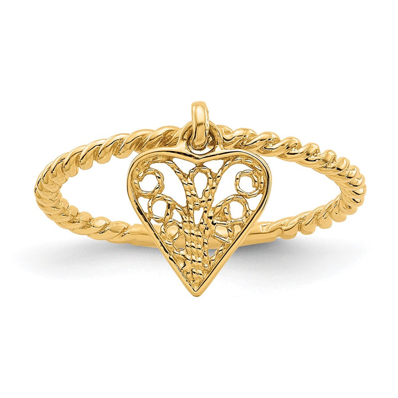 14K Yellow Gold Dangle Heart Ring