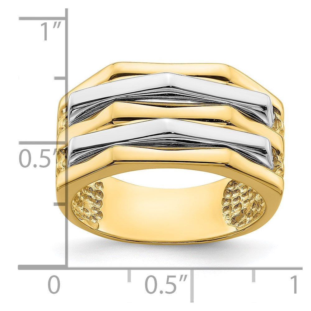 14k Two-Tone Gold Five Ridge Peak Design Ring