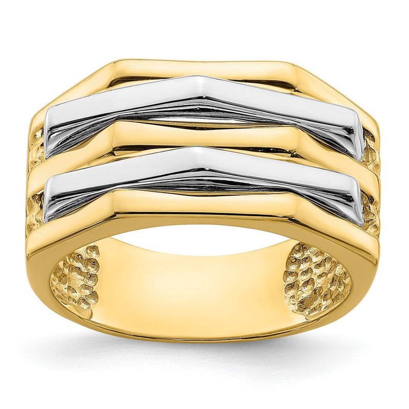 14k Two-Tone Gold Five Ridge Peak Design Ring