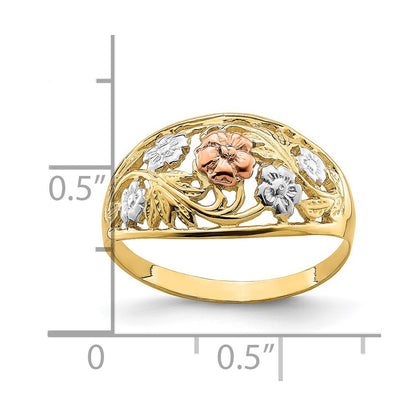 14k Two-Tone Gold w/White Rhodium Floral Dome Ring