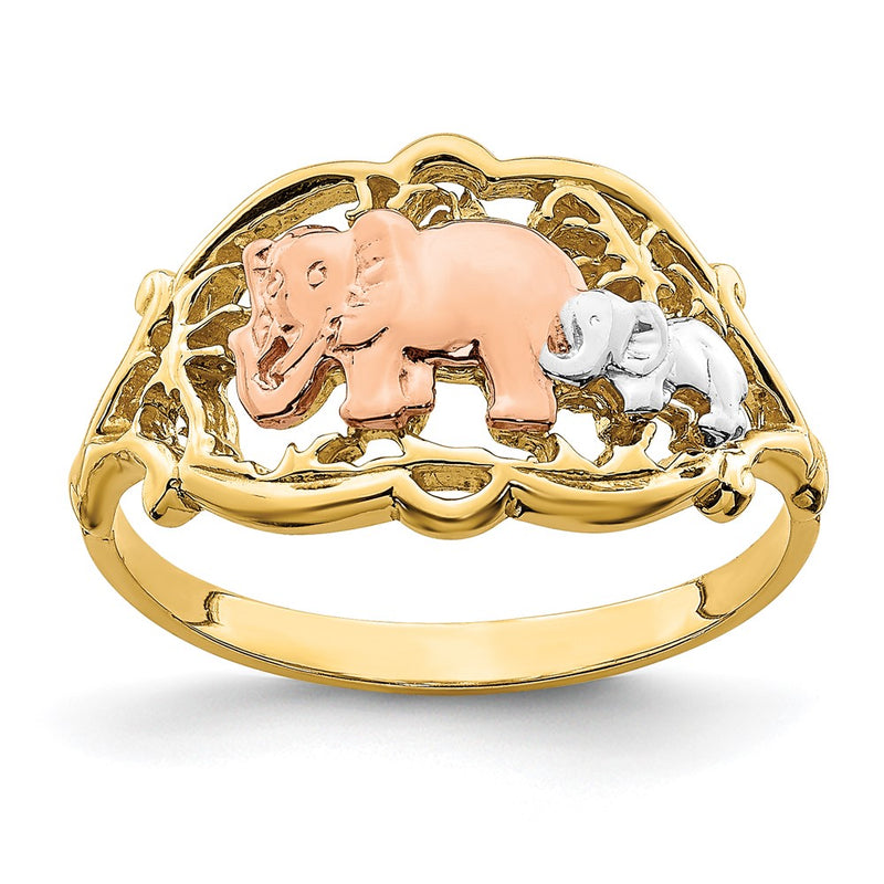 14k Two-Tone Gold w/ White RH Two Elephants Ring
