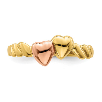 14k Two-Tone Gold Two Hearts Ridged Band
