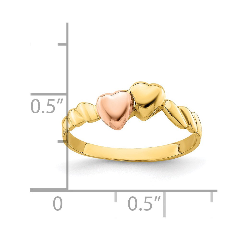 14k Two-Tone Gold Two Hearts Ridged Band