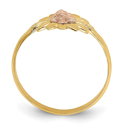 14k Two-Tone Gold Flower and Leaves Ring