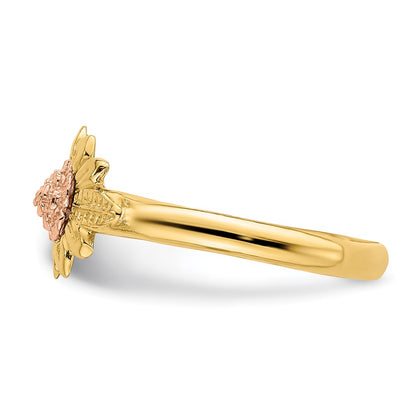 14k Two-Tone Gold Flower and Leaves Ring