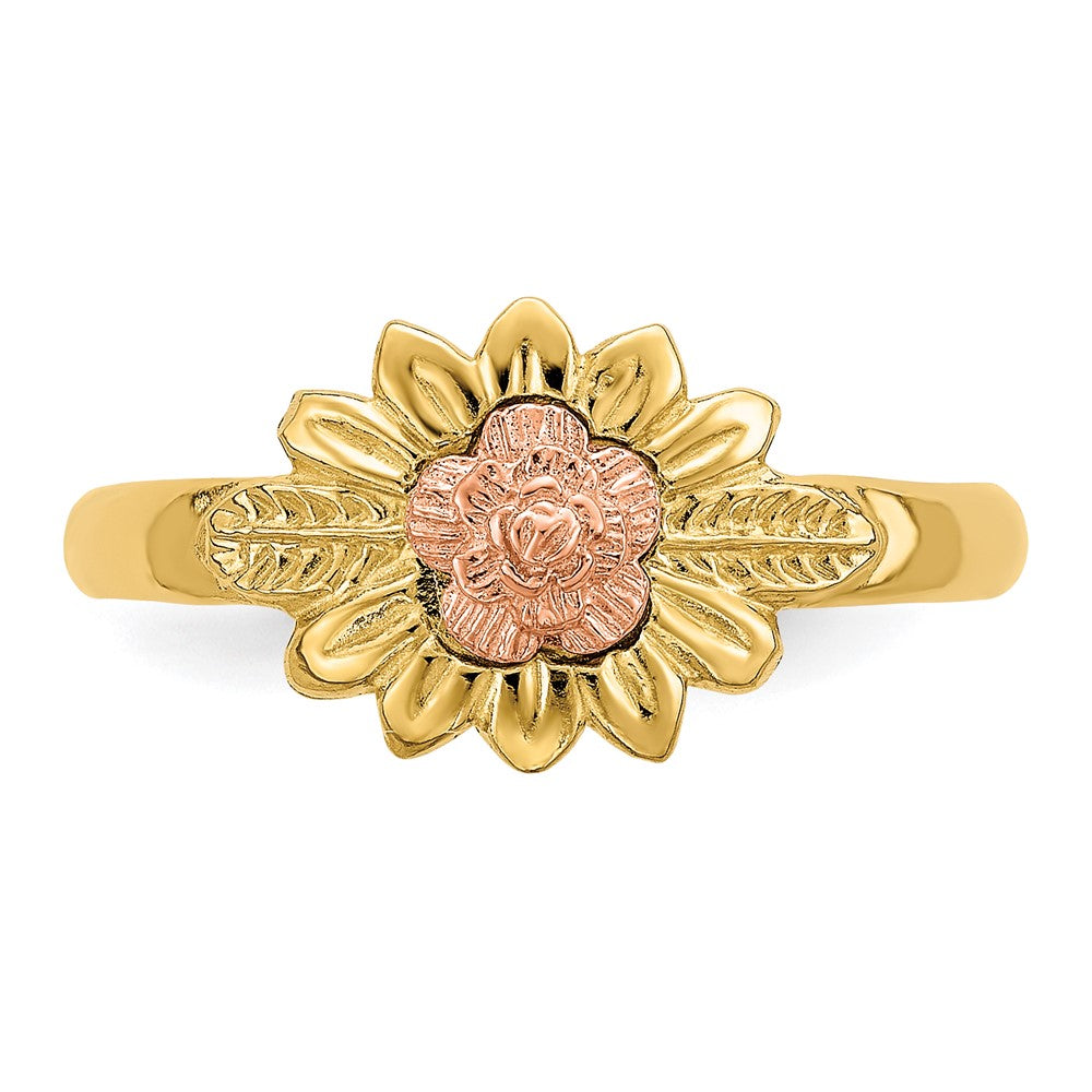 14k Two-Tone Gold Flower and Leaves Ring