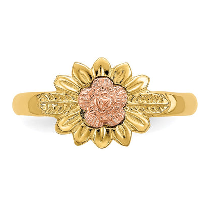 14k Two-Tone Gold Flower and Leaves Ring