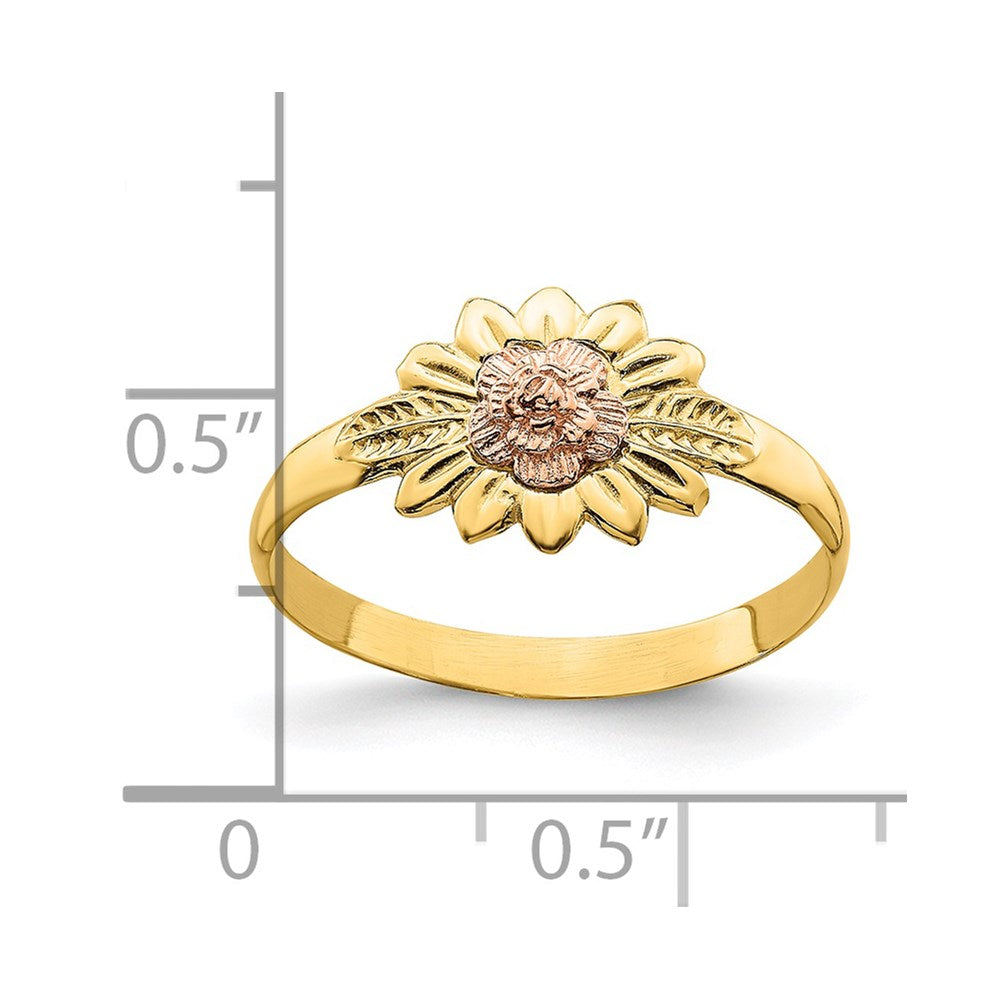 14k Two-Tone Gold Flower and Leaves Ring