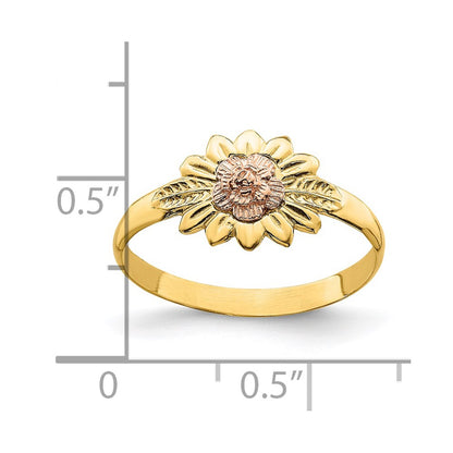14k Two-Tone Gold Flower and Leaves Ring