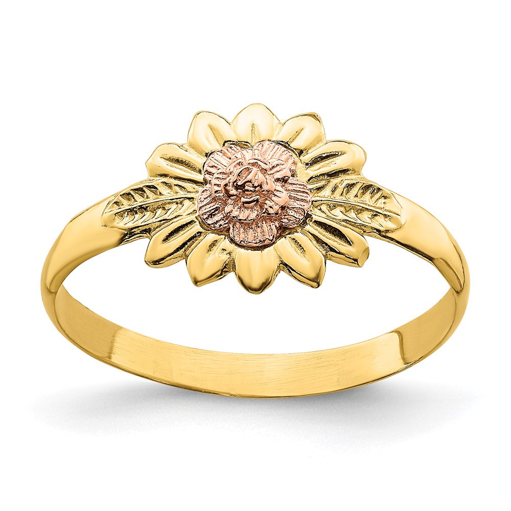 14k Two-Tone Gold Flower and Leaves Ring