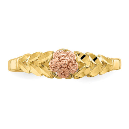 14k Two-tone Gold D/C Leaves w/ Flower Ring