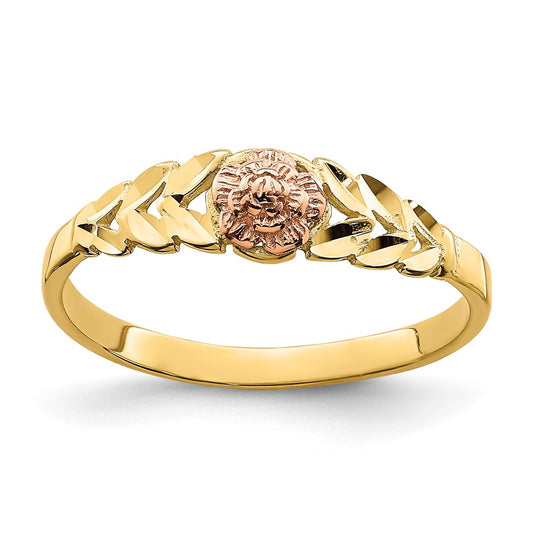 14k Two-tone Gold D/C Leaves w/ Flower Ring