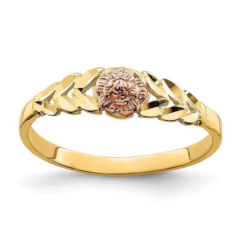 14k Two-tone Gold D/C Leaves w/ Flower Ring