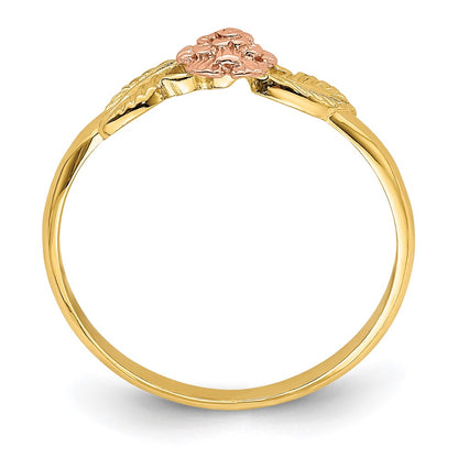 14k Two-tone Gold D/C Leaves w/ Flower Ring