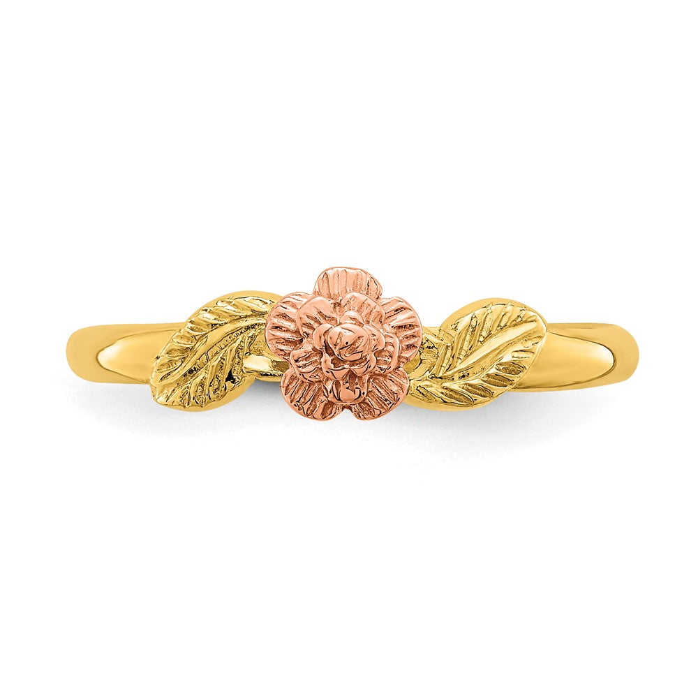 14k Two-tone Gold D/C Leaves w/ Flower Ring