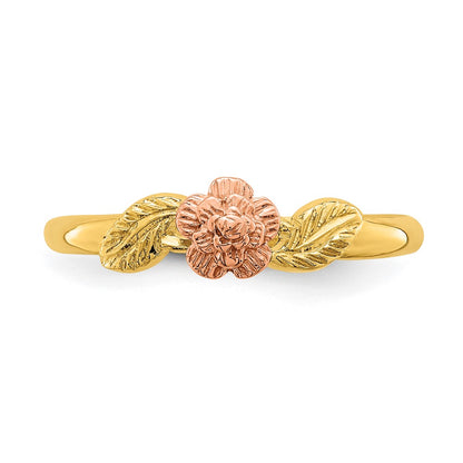 14k Two-tone Gold D/C Leaves w/ Flower Ring