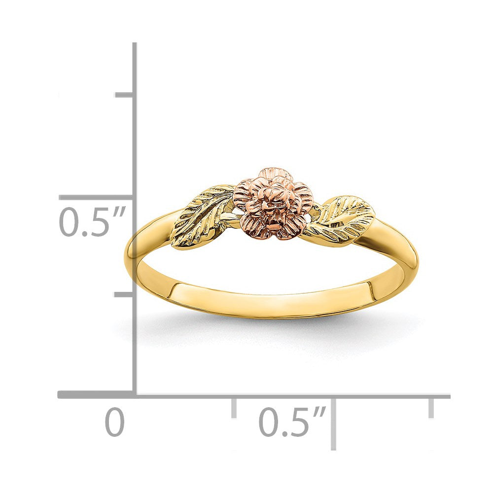 14k Two-tone Gold D/C Leaves w/ Flower Ring