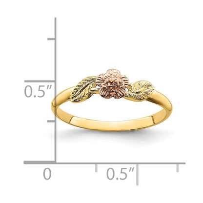 14k Two-tone Gold D/C Leaves w/ Flower Ring
