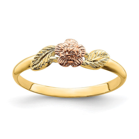 14k Two-tone Gold D/C Leaves w/ Flower Ring