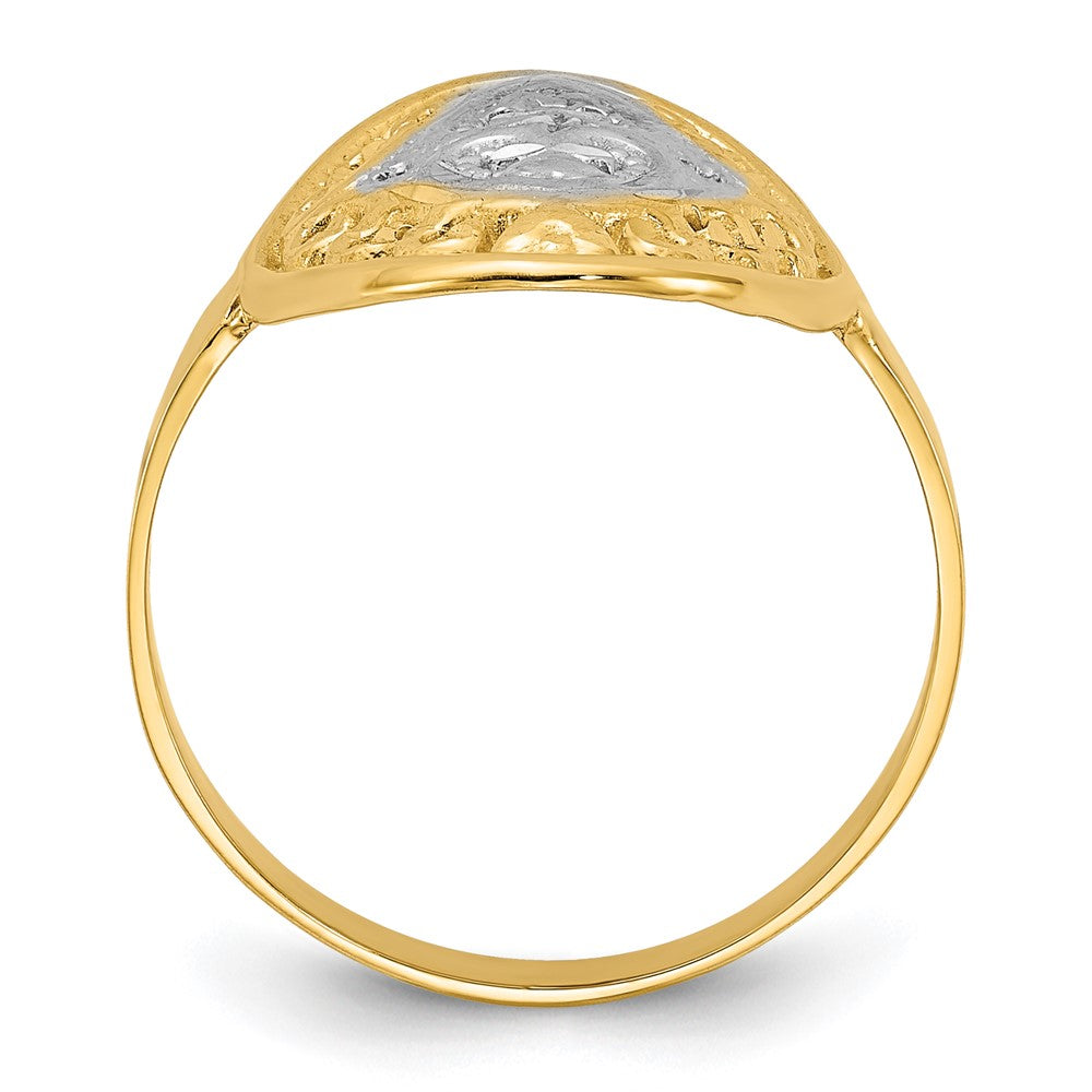 14k Yellow Gold w/Rhodium Oval Shield and Hearts Ring