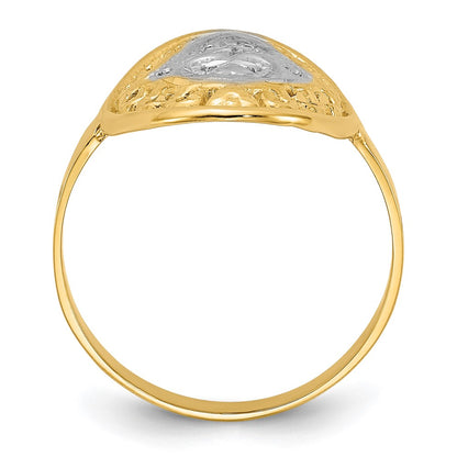 14k Yellow Gold w/Rhodium Oval Shield and Hearts Ring