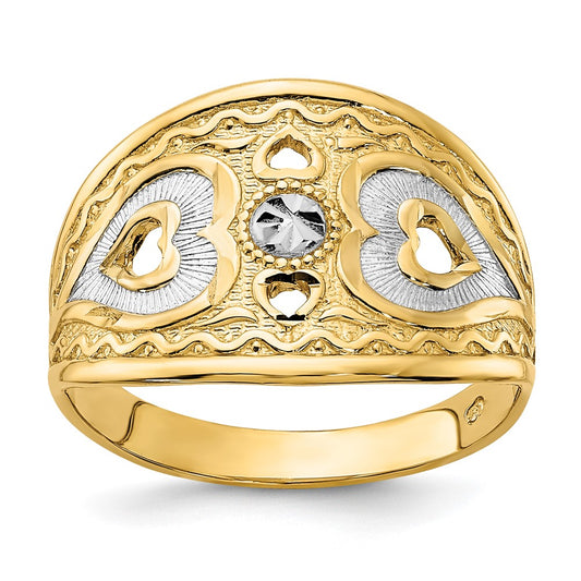 14k Yellow Gold w/ Hearts Starburst Ring