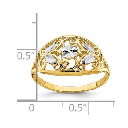 14k Yellow Gold w/Rhodium D/C Oval Filigree Ring