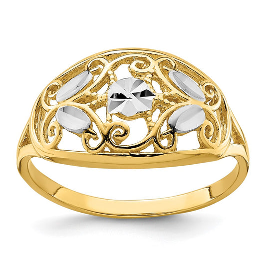 14k Yellow Gold w/Rhodium D/C Oval Filigree Ring
