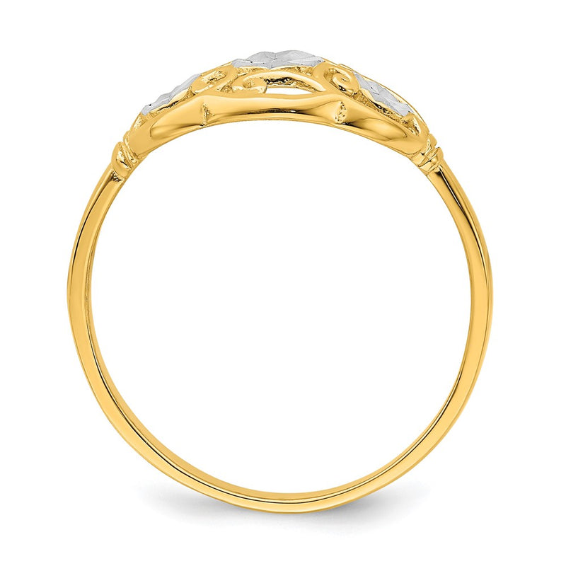 14k Yellow Gold w/Rhodium D/C Circles w/Scalloped Edge Ring