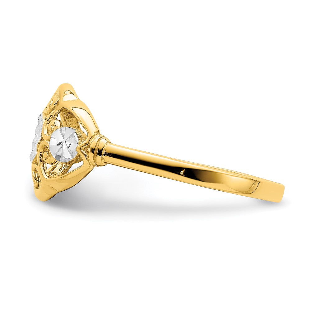 14k Yellow Gold w/Rhodium D/C Circles w/Scalloped Edge Ring