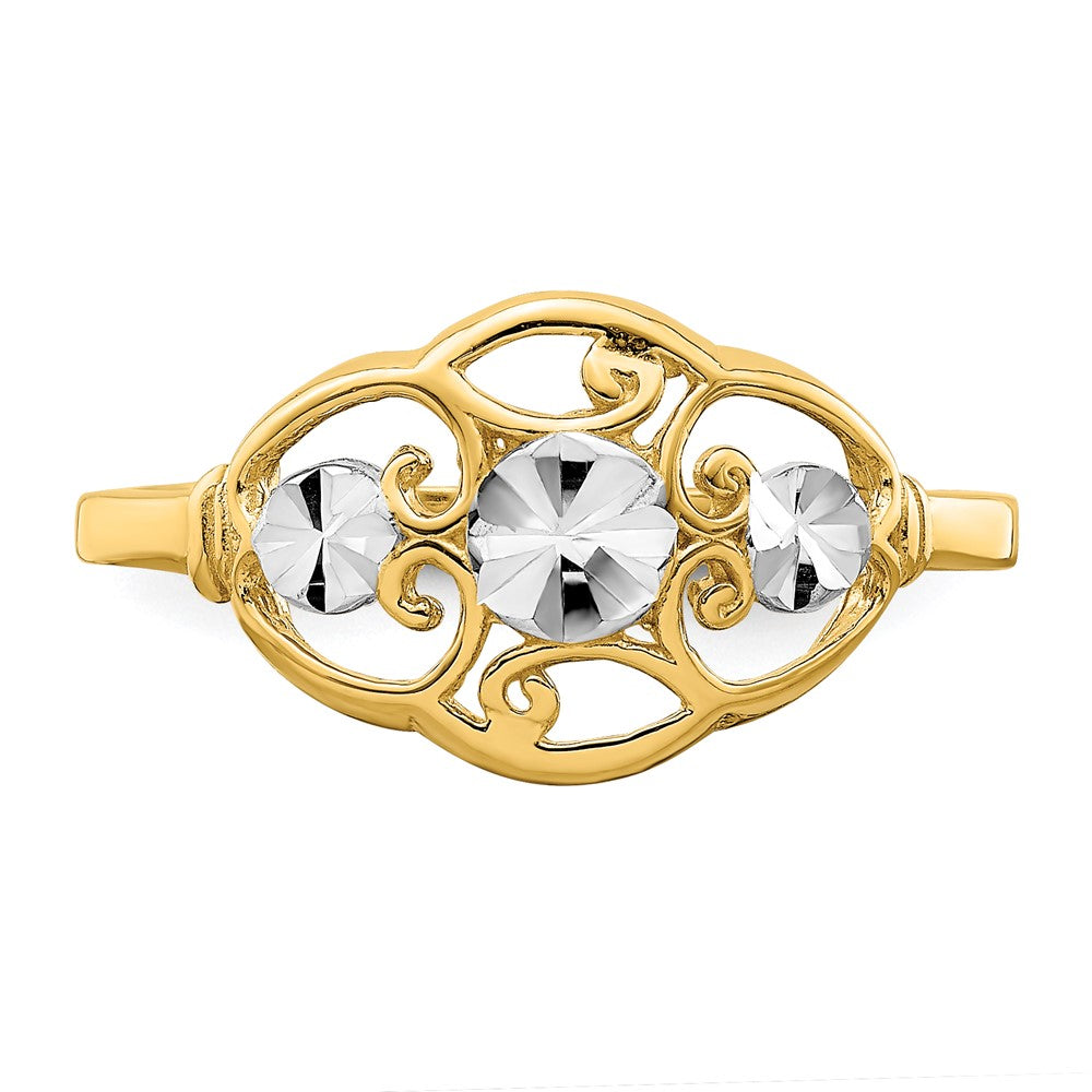 14k Yellow Gold w/Rhodium D/C Circles w/Scalloped Edge Ring