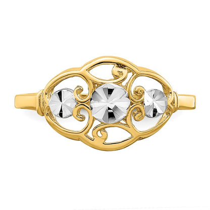 14k Yellow Gold w/Rhodium D/C Circles w/Scalloped Edge Ring