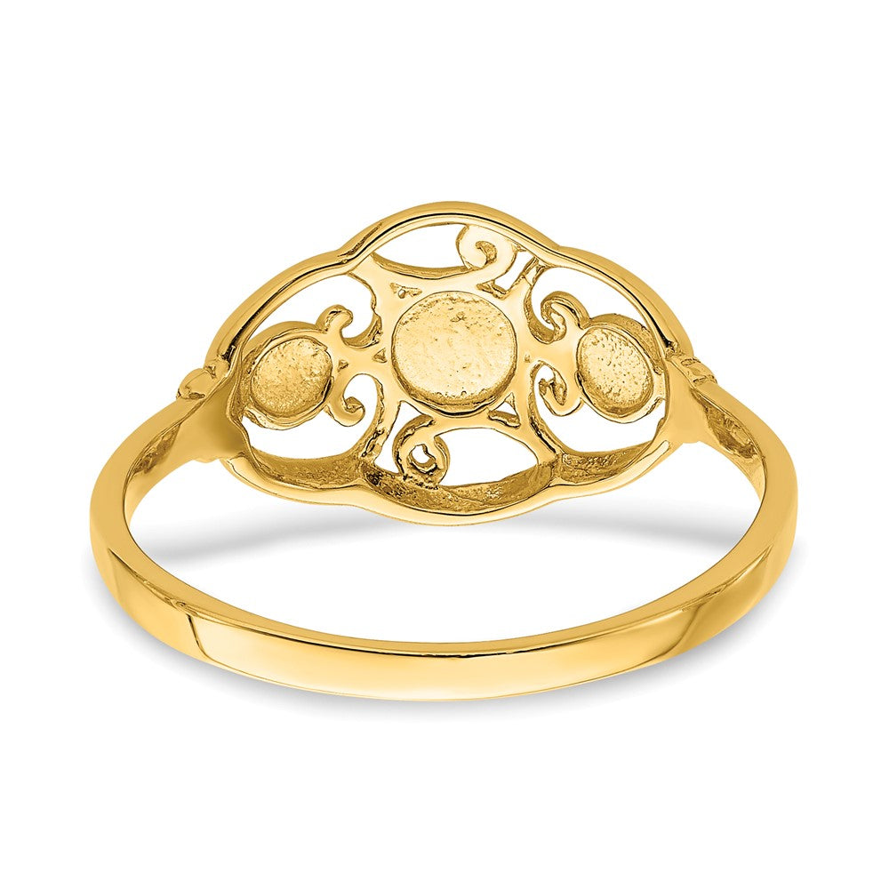 14k Yellow Gold w/Rhodium D/C Circles w/Scalloped Edge Ring