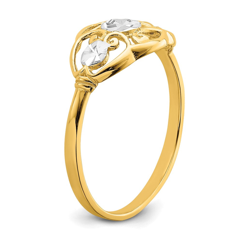 14k Yellow Gold w/Rhodium D/C Circles w/Scalloped Edge Ring