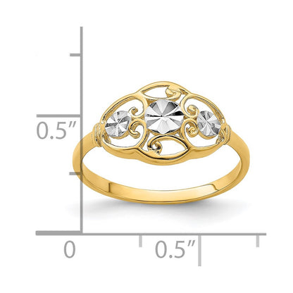14k Yellow Gold w/Rhodium D/C Circles w/Scalloped Edge Ring