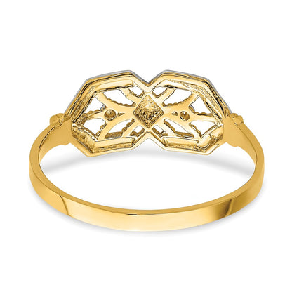 14k Yellow Gold w/ Rhodium D/C Double Octagon Ring