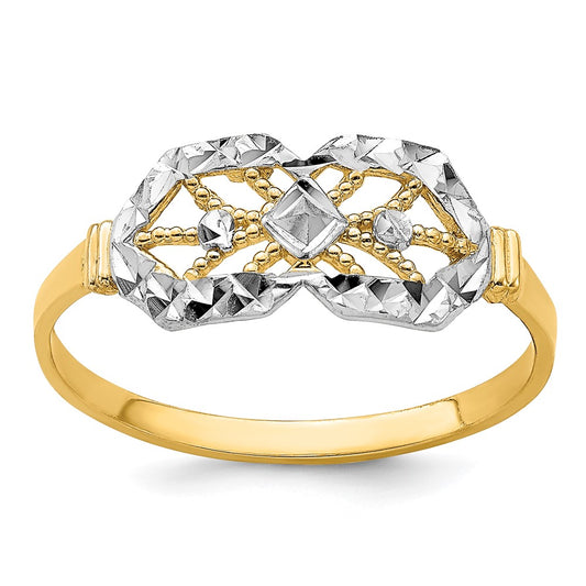 14k Yellow Gold w/ Rhodium D/C Double Octagon Ring