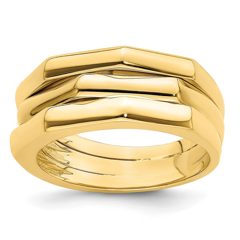 14K Yellow Gold Polished Three Ridged Dome Ring