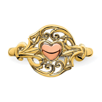 14K Two-Tone Gold Polished Filigree Around Heart Ring