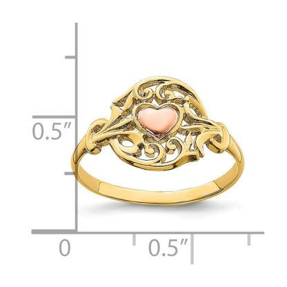 14K Two-Tone Gold Polished Filigree Around Heart Ring