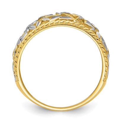 14k Yellow Gold w/Rhodium Diamond-cut Filigree Leaf Ring