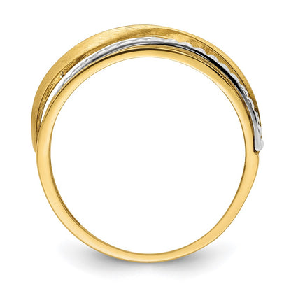 14k Two-Tone Gold Diamond-cut and Satin Greek Key Ring