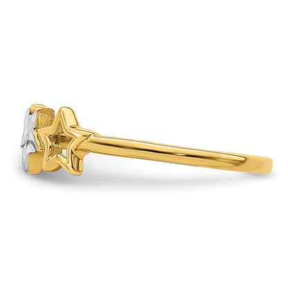 14k Yellow Gold w/Rhodium 3-star Ring