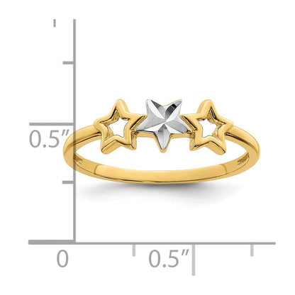 14k Yellow Gold w/Rhodium 3-star Ring