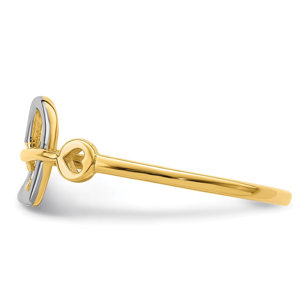 14k Yellow Gold w/Rhodium Heart and Key Ring