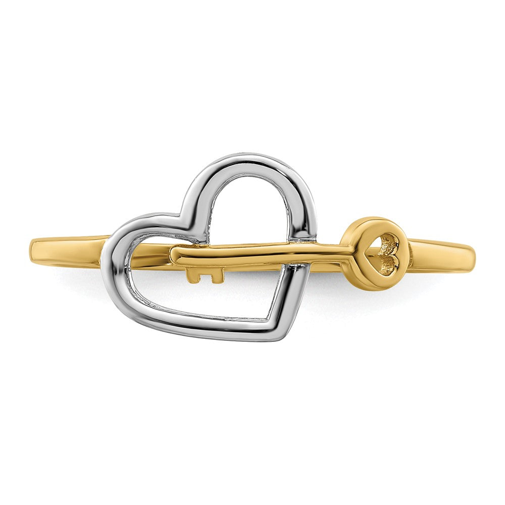 14k Yellow Gold w/Rhodium Heart and Key Ring
